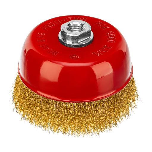 Щетка MATRIX для УШМ, 125 мм, М14, "чашка", латунированная витая проволока// 74606 фото 1