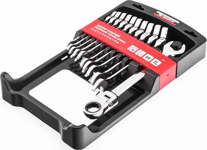 Набор ключей комбинированных, трещоточных шарнирных 11шт.// Matrix фото 3