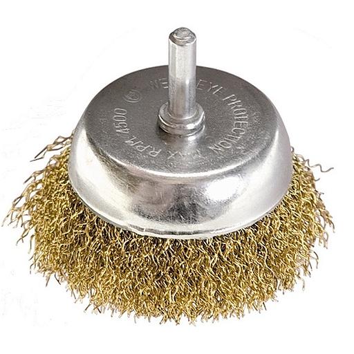 Щетка для дрели, 50 мм, "чашка" со шпилькой, латунированная витая проволока Matrix фото 1