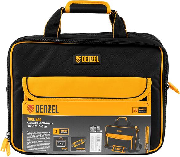 Сумка для инструмента, 400х170х300 мм, 3 отделения, 28 карманов, наплечный ремень// Denzel фото 9
