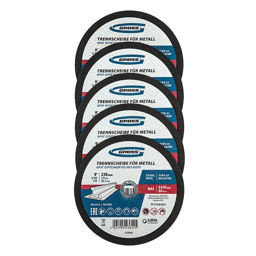 Круг отрезной по металлу, 230 х 2,0 х 22,2 мм, WA36TBF, в метал.банке, 5 шт.// Gross фото 1