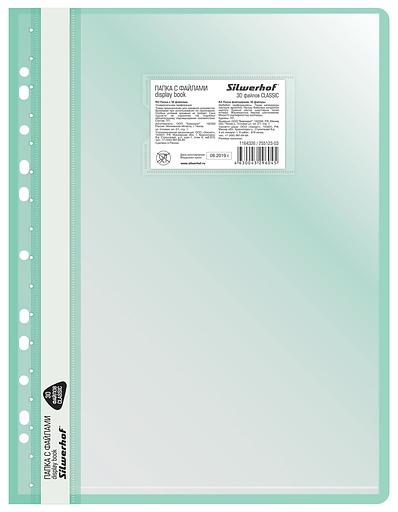 Папка-скоросшиватель Silwerhof A4 прозрач.верх.лист 30 вкладышей боков.перф. полипропилен зеленый фото 1