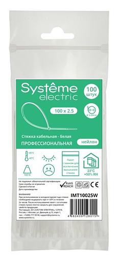 Стяжка кабельная 100х2.5 бел. (уп.100шт) SE IMT10025W фото 1