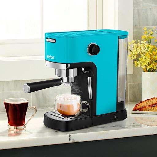 Кофеварка рожковая Kitfort КТ-7461 1350Вт бирюзовый/черный фото 2