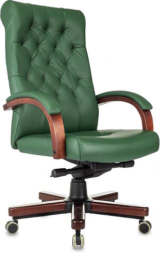 Кресло руководителя Бюрократ T-9928Walnut зеленый кожа крестов. металл/дерево фото 1