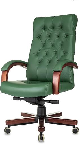 Кресло руководителя Бюрократ T-9928Walnut зеленый кожа крестов. металл/дерево фото 2