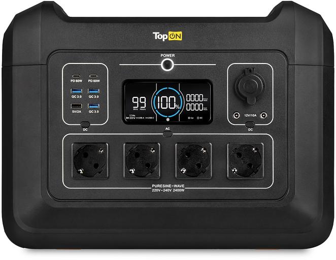 Электростанция портативная TopON TOP-X2400 697500mAh 10A QC3.0/PD3.0 3xUSB черный/оранжевый (103260) фото 2