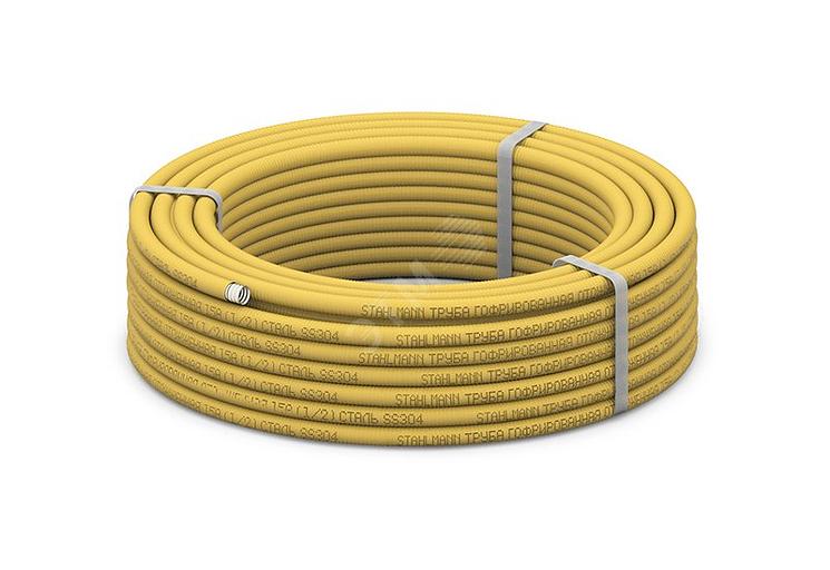 Труба гофр. из нерж.стали SS304 20A, отожженная в оболочке желтая, 30м фото 1