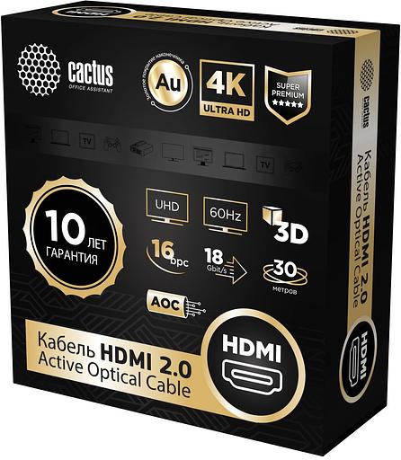 Кабель аудио-видео Cactus CS-HDMI-AOC-2-30 HDMI (m)/HDMI (m) 30м. позолоч.конт. черный фото 2