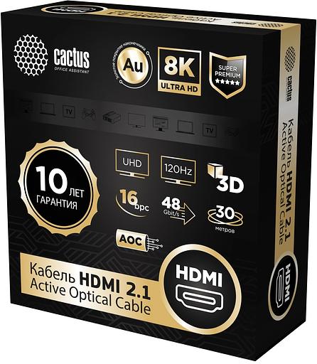 Кабель аудио-видео Cactus CS-HDMI-AOC-2.1-30 HDMI (m)/HDMI (m) 30м. позолоч.конт. черный фото 2