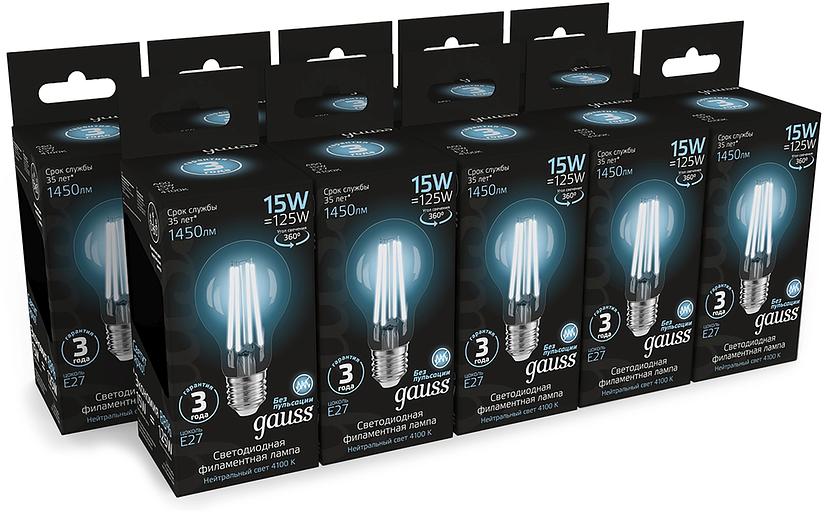 Лампа светодиодная Gauss Filament 102902215 15Вт цок.:E27 груша 220B св.свеч.бел.нейт. (упак.:10шт) фото 3