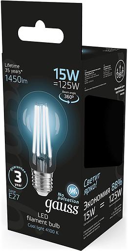 Лампа светодиодная Gauss Filament 102902215 15Вт цок.:E27 груша 220B св.свеч.бел.нейт. (упак.:10шт) фото 5