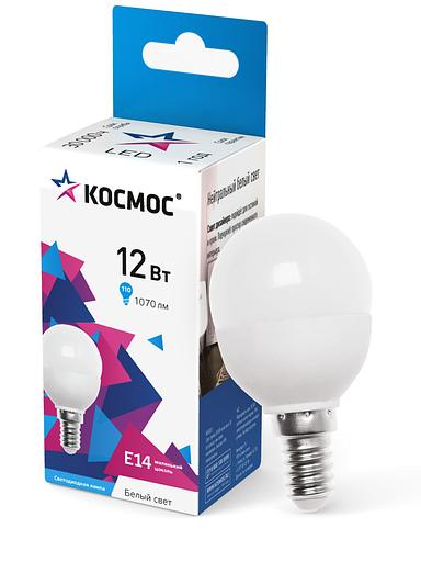 Лампа светодиодная GL45 12Вт 4500К E14 1070лм 174-265В КОСМОС LkeLED12wGL45E1445 фото 1