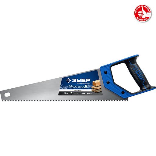Ножовка по дереву (пила) ''МОЛНИЯ-5'' 400 мм, 5 TPI, прямой крупный зуб, быстрый рез поперек волокон, для крупных и средних заготовок фото 2