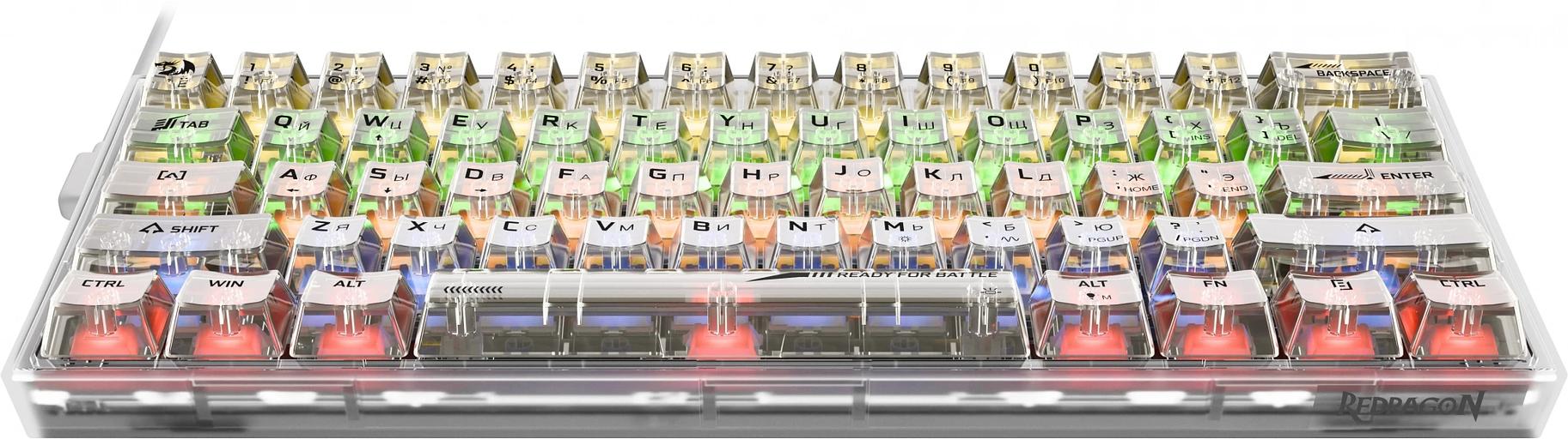 Игровая клавиатура Redragon Fizz прозрачно-белая 71736 (USB,+ICE, 61 кл., RGB подсветка) фото 4