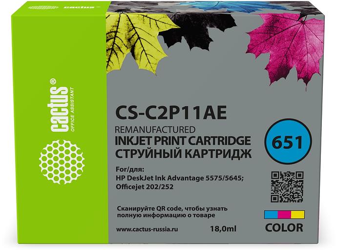 Картридж струйный Cactus CS-C2P11AE № 651 многоцветный (18мл) для HP 5575/5645 OJ 202/252 фото 1