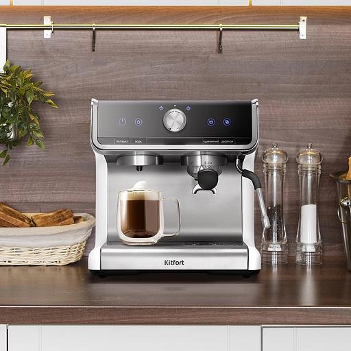 Кофеварка рожковая Kitfort КТ-7170 2900Вт серебристый/черный фото 9