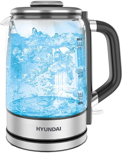 Чайник электрический Hyundai HYK-G5501 1.7л. 2200Вт серебристый/черный корпус: стекло фото 1