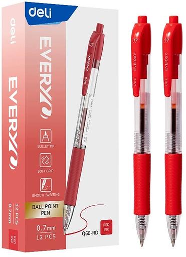 Ручка шариков. автоматическая Deli Every EQ60-RD прозрачный/красный d=0.7мм красн. черн. кругл. резин. манжета фото 1