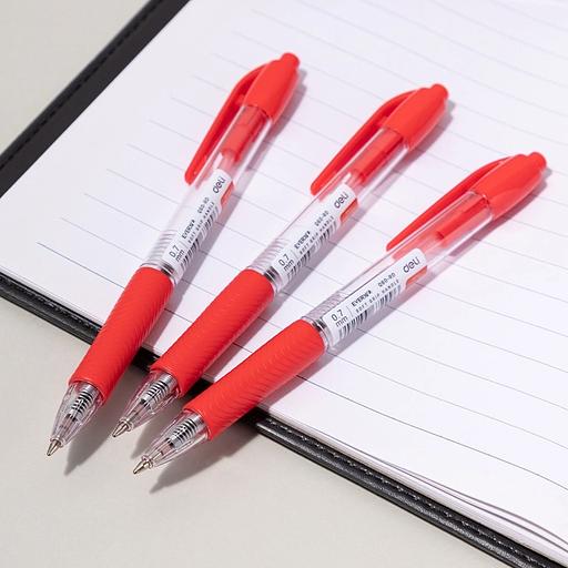 Ручка шариков. автоматическая Deli Every EQ60-RD прозрачный/красный d=0.7мм красн. черн. кругл. резин. манжета фото 4