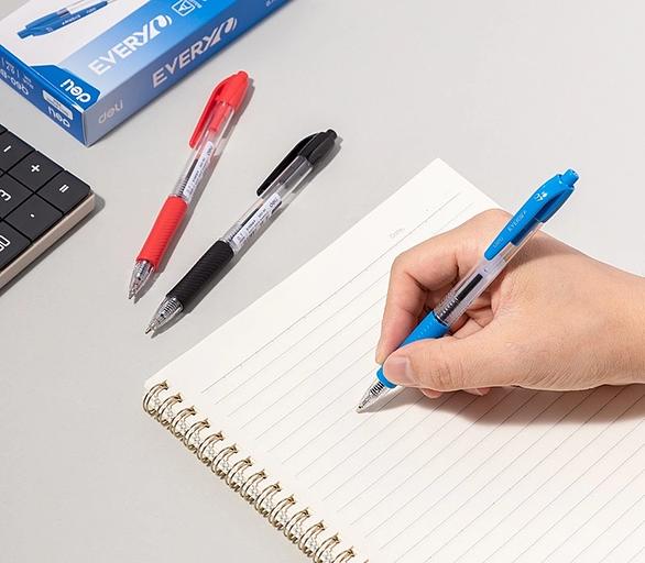 Ручка шариков. автоматическая Deli Every EQ60-BL прозрачный/синий d=0.7мм син. черн. кругл. резин. манжета фото 2