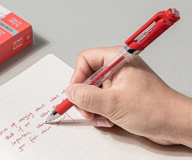 Ручка гелев. Deli EG158-RD прозрачный d=0.7мм красн. черн. резин. манжета фото 2