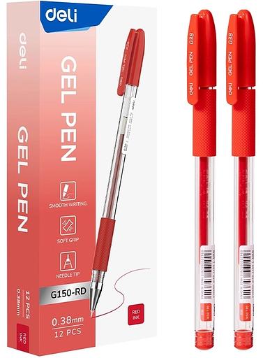 Ручка гелев. Deli EG150-RD прозрачный d=0.38мм красн. черн. игловидный пиш. наконечник резин. манжета фото 1