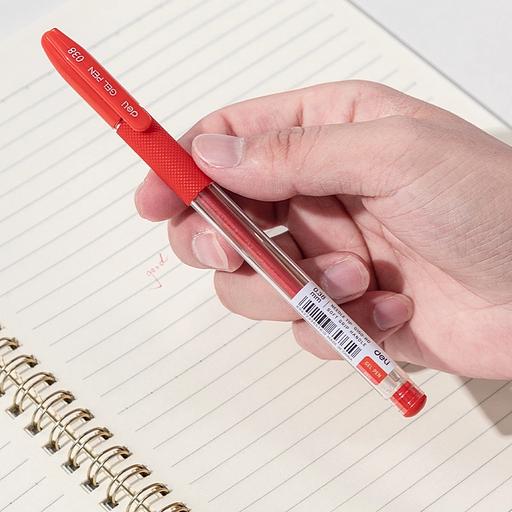 Ручка гелев. Deli EG150-RD прозрачный d=0.38мм красн. черн. игловидный пиш. наконечник резин. манжета фото 3