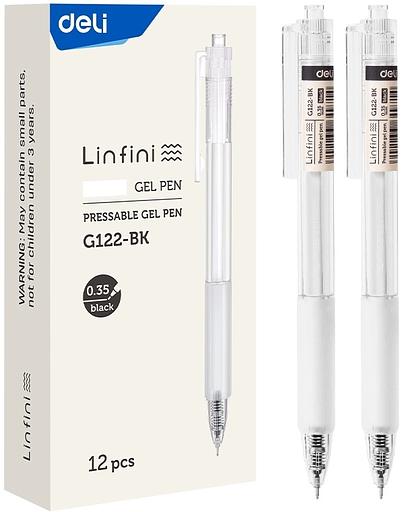 Ручка гелев. автоматическая Deli EG122-BK прозрачный d=0.38мм черн. черн. игловидный пиш. наконечник резин. манжета фото 1