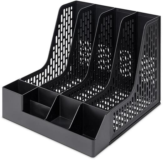 Лоток вертикальный Deli E9849 BLACK E9849 4отд. сборный для бумаг 325x320x275мм черный пластик пластиковый пакет фото 1