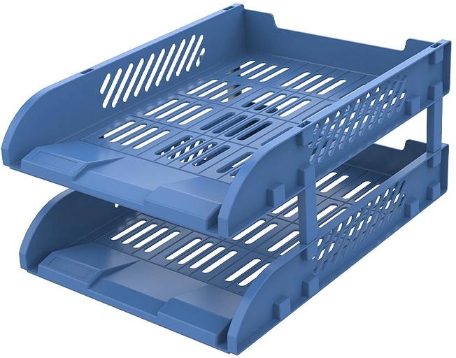 Лоток горизонтальный Deli E9212 BLUE E9212 сборный для бумаг 325x241x155мм синий пластик (упак.:2шт) пластиковый пакет фото 1