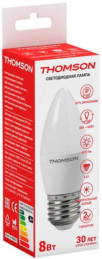 Лампа светодиодная Thomson TH-B2022 8Вт цок.:E27 свеча 220B 4000K св.свеч.бел.нейт. Candle фото 2