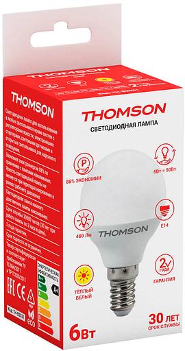 Лампа светодиодная Thomson TH-B2031 6Вт цок.:E14 шар 220B 3000K св.свеч.бел.теп. Globe фото 2