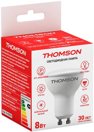 Лампа светодиодная Thomson TH-B2054 8Вт цок.:GU10 полусф. 220B 4000K св.свеч.бел.нейт. MR16 (упак.:1шт) фото 2