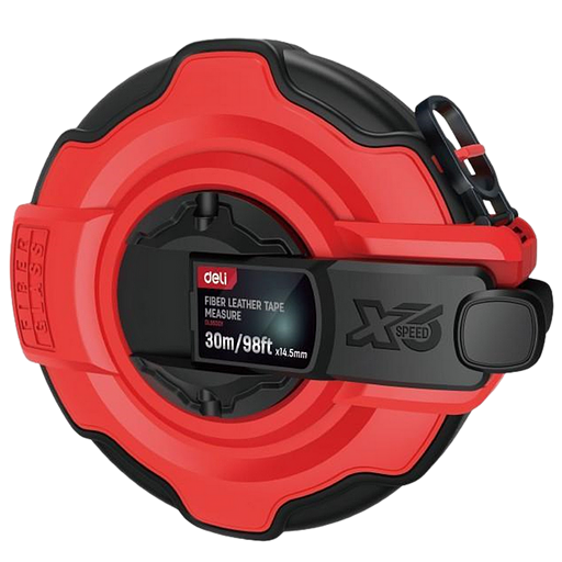 Мерная лента Deli DL9930Y 30м x 14,5мм, ударопрочный корпус с резиновыми вставками, полотно из стекловолокна и ПВХ, увеличенная скорость сматывания ленты фото 1