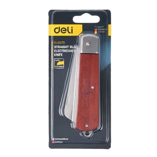 Нож электрика прямой складной Deli DL0070 длина 200мм, нержавеющая сталь, деревянная рукоять фото 3