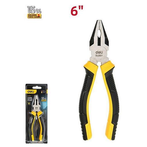 Комбинированные плоскогубцы Deli DL0001 160мм, двухкомпонентная прорезиненная рукоять фото 1