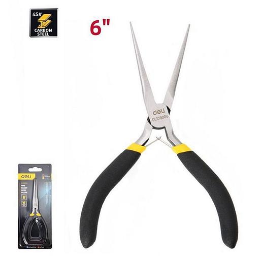 Мини-тонкогубцы удлиненные Deli DL103006 150мм, прорезиненная рукоять фото 1