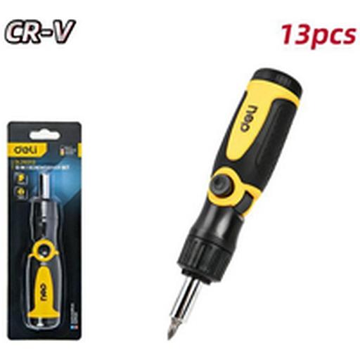 Отвертка Deli Многофункциональная отвертка с трещоткой 13-в-1 Deli DL260113 длина 165мм, 12 бит CrV, прорезиненная рукоять фото 1