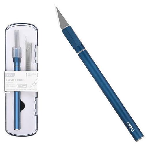 Нож Deli Нож-скальпель макетный Deli DL359201B цвет синий, 146 x 9 мм, 10 лезвий в комплекте, алюминиевый корпус, пластиковый кейс фото 1