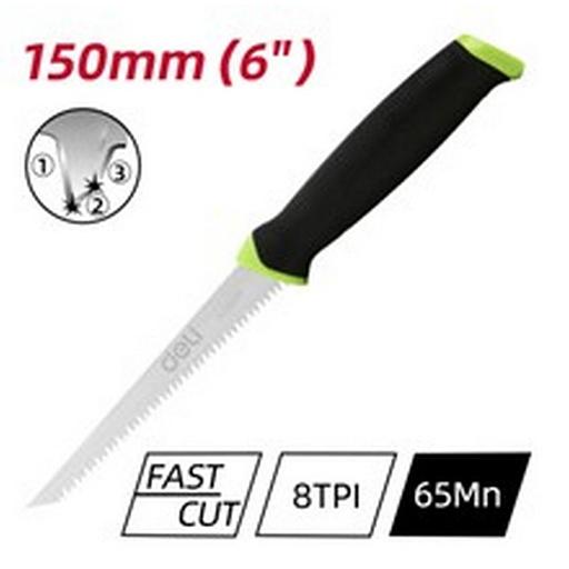 Ножовка выкружная по гипсокартону Deli DL580651 150мм, сталь 65Mn, 8TPI, шлифовка зубцов с 3-х сторон фото 1