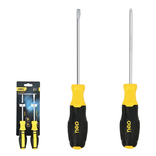 Набор отверток Deli DL630002N 2шт SL6x125 + PH2x125 сталь Cr-V, двухкомпонентная прорезиненная рукоять фото 1