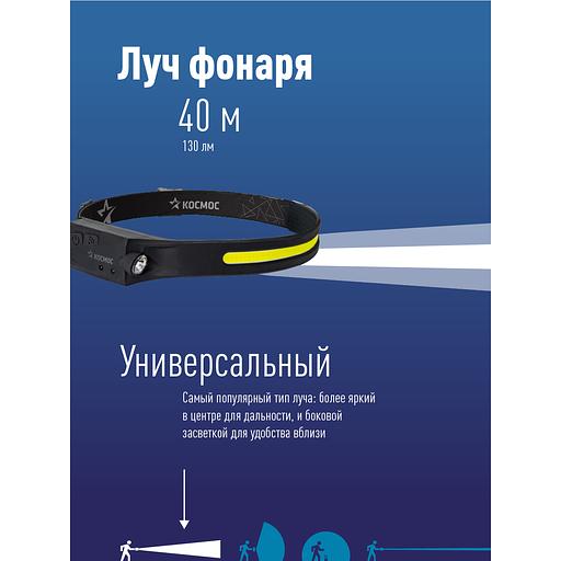 Фонарь налобный аккум сенсорн/20ВтCOB+2ВтXPE/Li-po 102540 1200mAh/гибк корп/USBtC фото 4