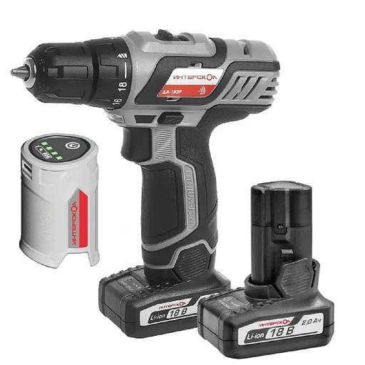 Интерскол Комплект Дрель-шуруповерт ДА-18ЭР ПРОМО { 18В, 35 Нм, 2 АКБ 2,0 Ач, картон + USB адаптер зарядного устройства для АКБ 18В } фото 1