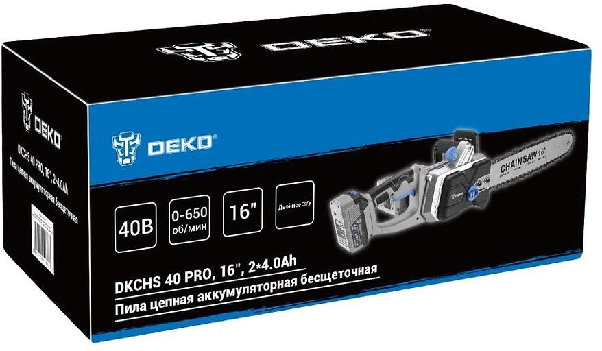 DEKO DKCHS 40 PRO Пила цепная аккумуляторная бесщеточная [083-2002] { 2х20В, 2x4.0Ач, двойное з/у } фото 4