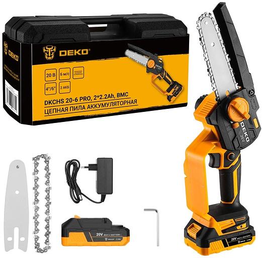 DEKO DKCHS 20-6 PRO Пила цепная аккумуляторная [083-2012] { 20В, 2x2.2Ач, 2 шины и 2 цепи в кейсе } фото 7