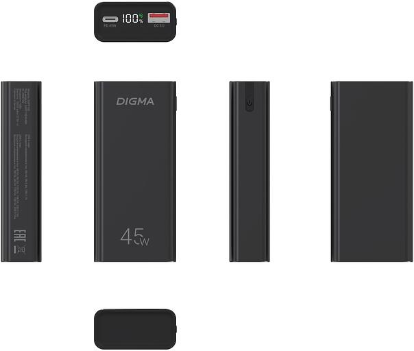 Мобильный аккумулятор Digma DGPF10E 10000mAh QC3.0/PD3.0 45W 4.5A USB-A/USB-C черный (DGPF10E45ABK) фото 2