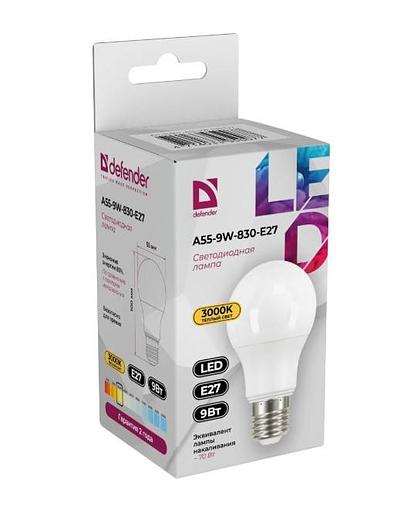 Defender Лампочка светодиодная A55-9W-830-E27 груша, 3000 К, теплый белый, 1 шт. фото 1