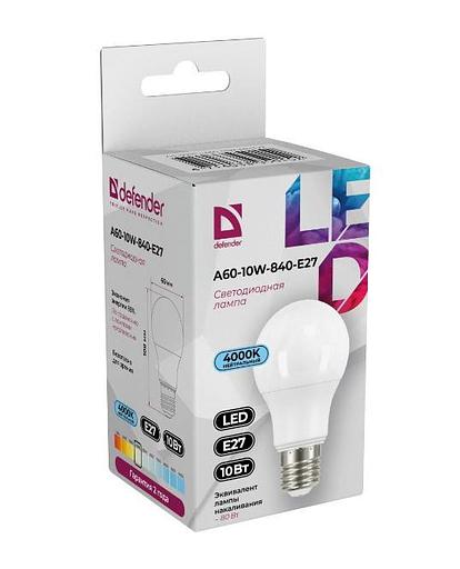 Defender Лампочка светодиодная A60-10W-840-E27 груша, 4000 К, нейтральный белый, 1 шт фото 1