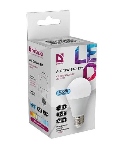 Defender Лампочка светодиодная A60-12W-840-E27 груша, 4000 К, нейтральный белый, 1 шт фото 1